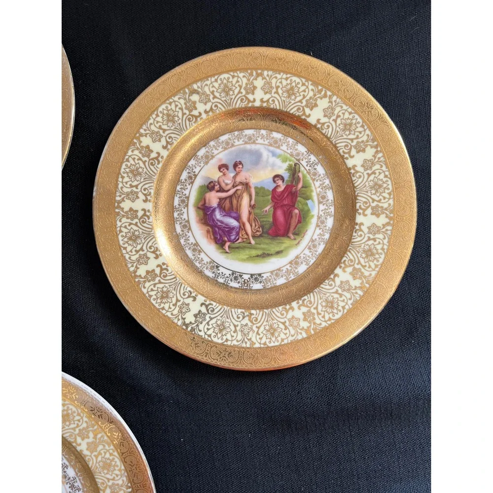 Vintage Royal China 22k Gold Filigree Angelica Kauffman Plates Set of 3 10 1/4